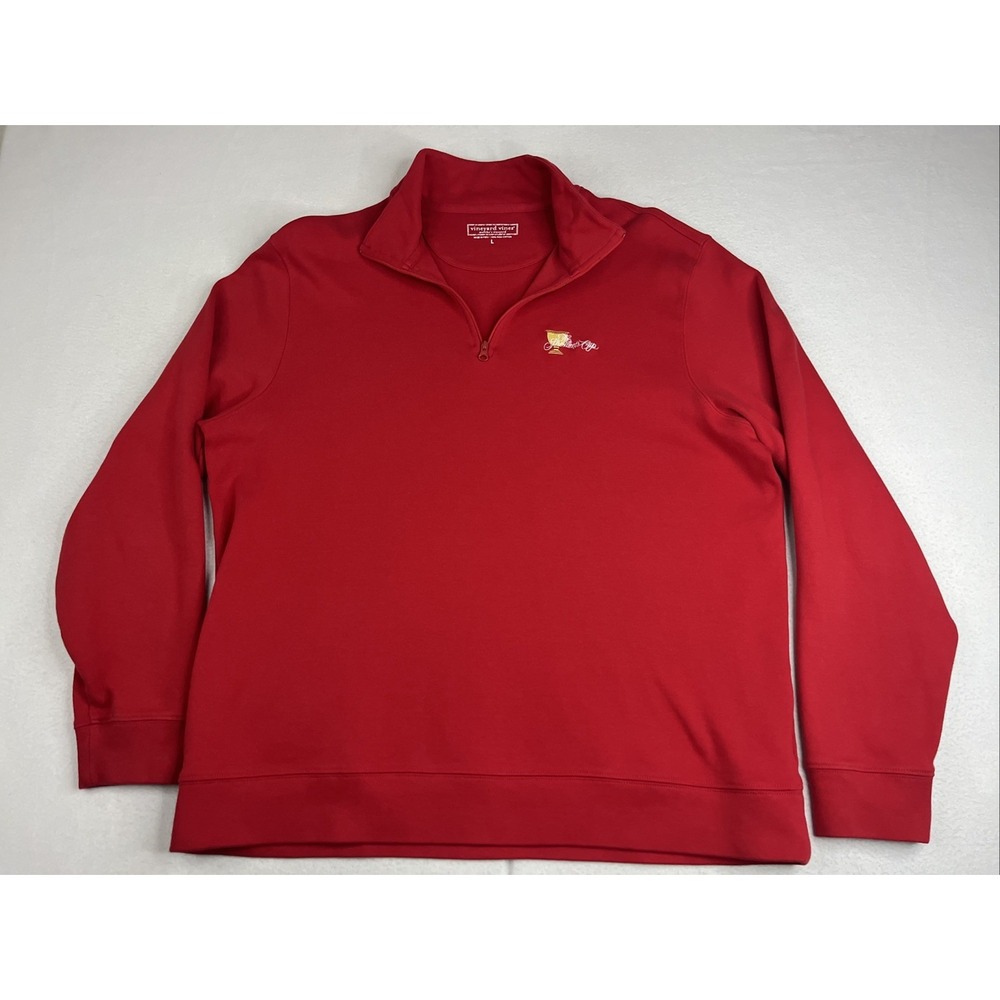 Vineyard Vines Mens L Red 1/4 Zip Pullover Presidents Cup Pima Cotton Sweater